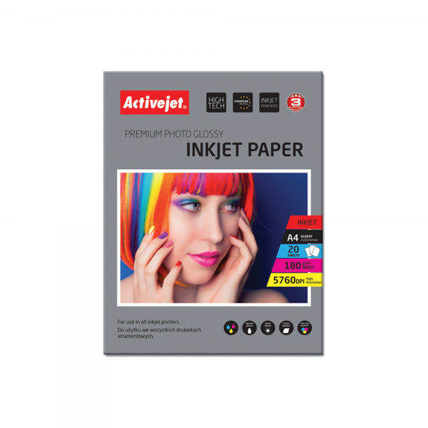 Active Jet Χαρτί Φωτογραφικό Α4 180gr Γυαλιστερό 20Φ (INJECT)