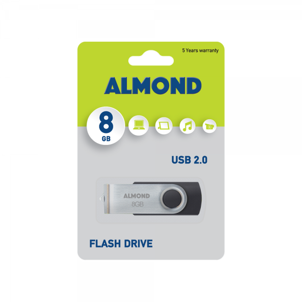 Στικάκι 8GB Almond Flash Drive USB (Μαύρο)