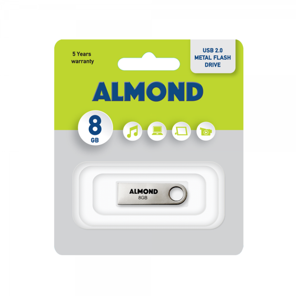 Στικάκι Μεταλικό Mini 8GB Almond Flash Drive USB (Ασημί)