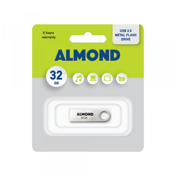 Στικάκι Μεταλικό Mini 32GB Almond Flash Drive USB (Ασημί)